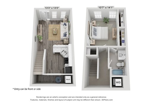 Floor plan for 1 bed, 1 bath, 755 sqft